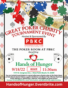 A poster for the great poker charity tournament.