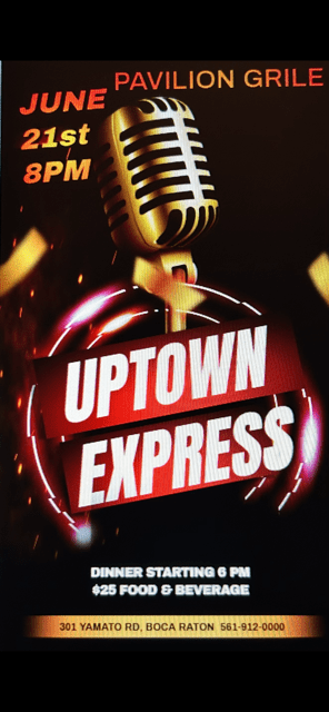 A microphone and some type of sign that says " uptown express ".