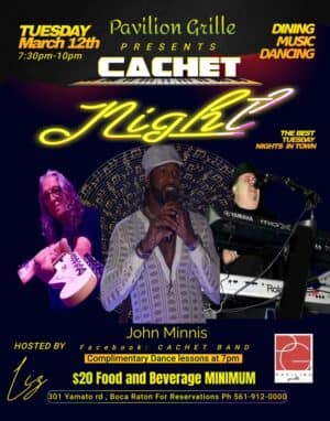 A poster of cachet night with john minnis