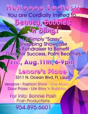 A flyer for a beauty, bubbles n bling event.