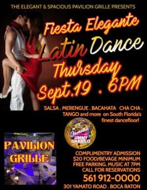 A flyer for the fiesta elegante latin dance.