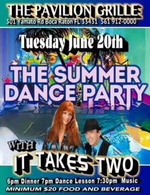 A poster for the summer dance party with two people.