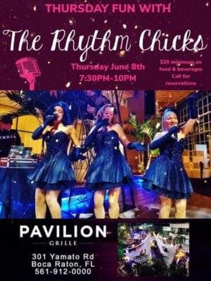 A poster of the rhythm chicks performing on stage.