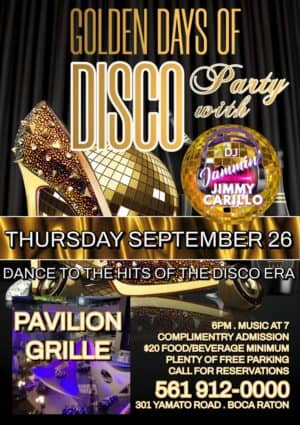 A poster for the disco party with jimmy carlo.