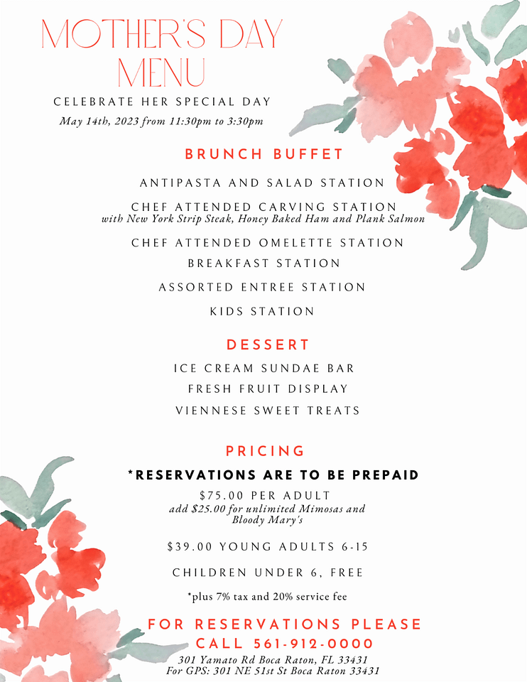 A menu with red flowers on it.