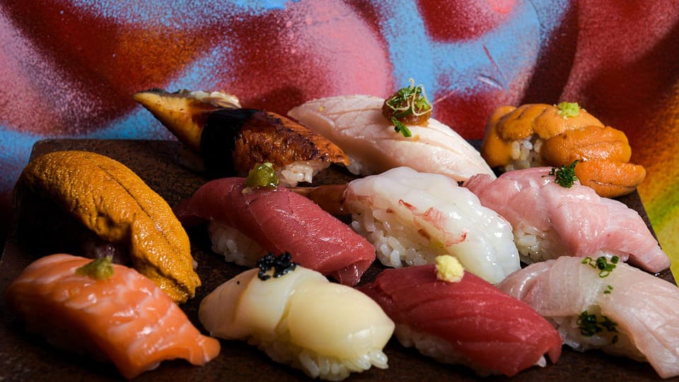 A close up of sushi on the table